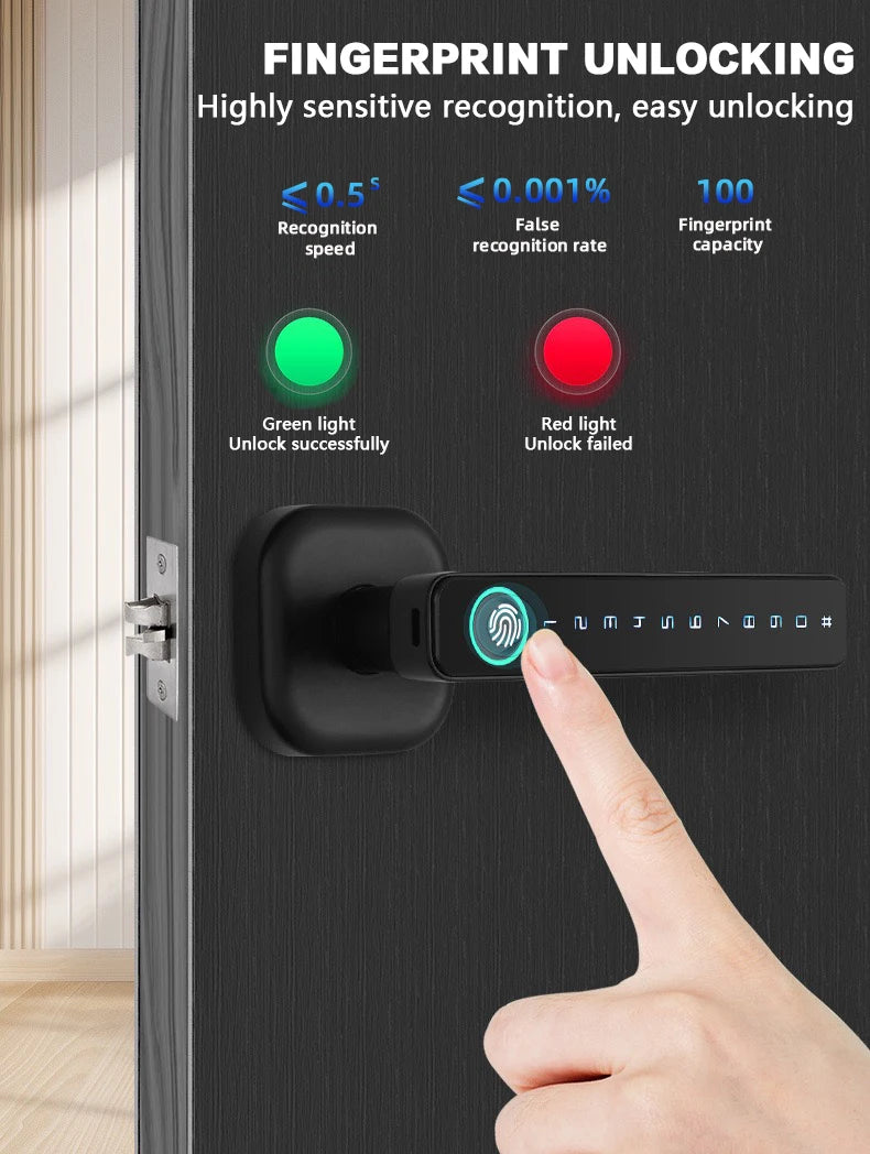 Smart Fingerprint Door Lock with Tuya Bluetooth App Access - Tidesmit Tidesmit