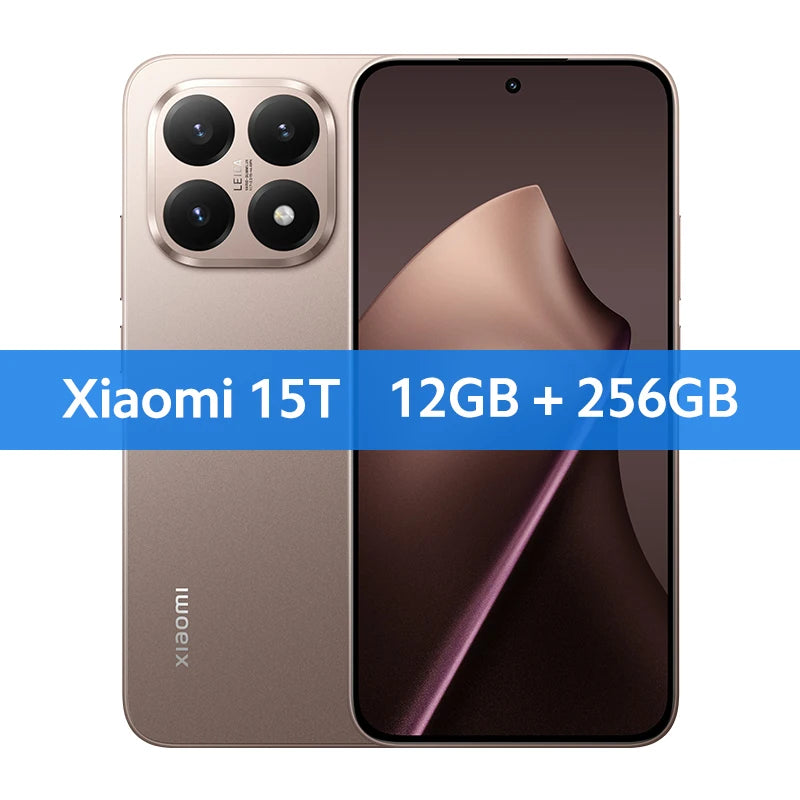 Xiaomi 15T gold smartphone, 12GB/256GB, front and back views showing 50MP triple camera system and sleek 120Hz display.