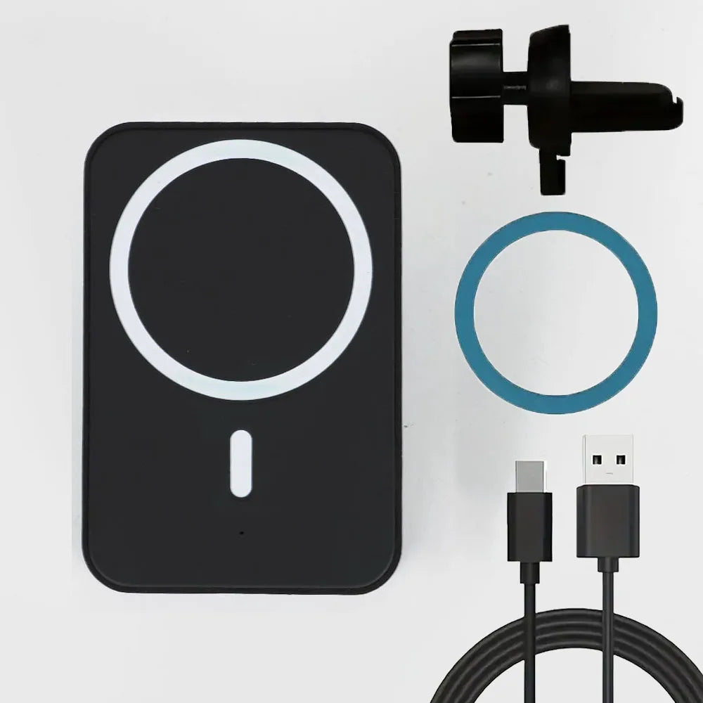 Wireless Car Phone Charger Magnetic Mount - Qi Certified Fast Charging Black with cable Tidesmit