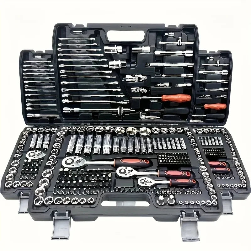 216-Piece Professional Socket Set 1/2' 3/8' 1/4' Drive SAE & Metric with 72-Tooth Ratchet for Automotive And Home Repair.（1SET）