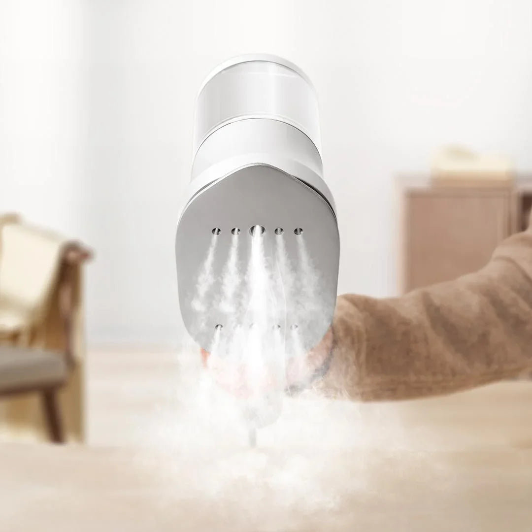 Tidesmit MIJIA handheld garment steamer showing steam nozzle and water tank for flat and hanging clothes ironing