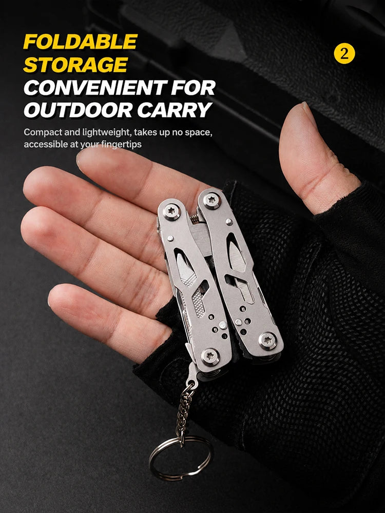 All-Steel Multi-Function Pliers Tool Foldable Pocket Keychain Knife Set with Bottle Opener Screwdriver for Outdoor Hiking