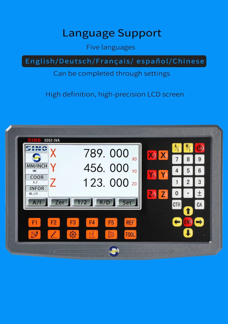 SINO SDS2-3VA Set 3 Axis And 2 Axis LCD DRO Kit Digital Readout KA35 Glass Linear Scale Encoders For Lathe Grinder Milling