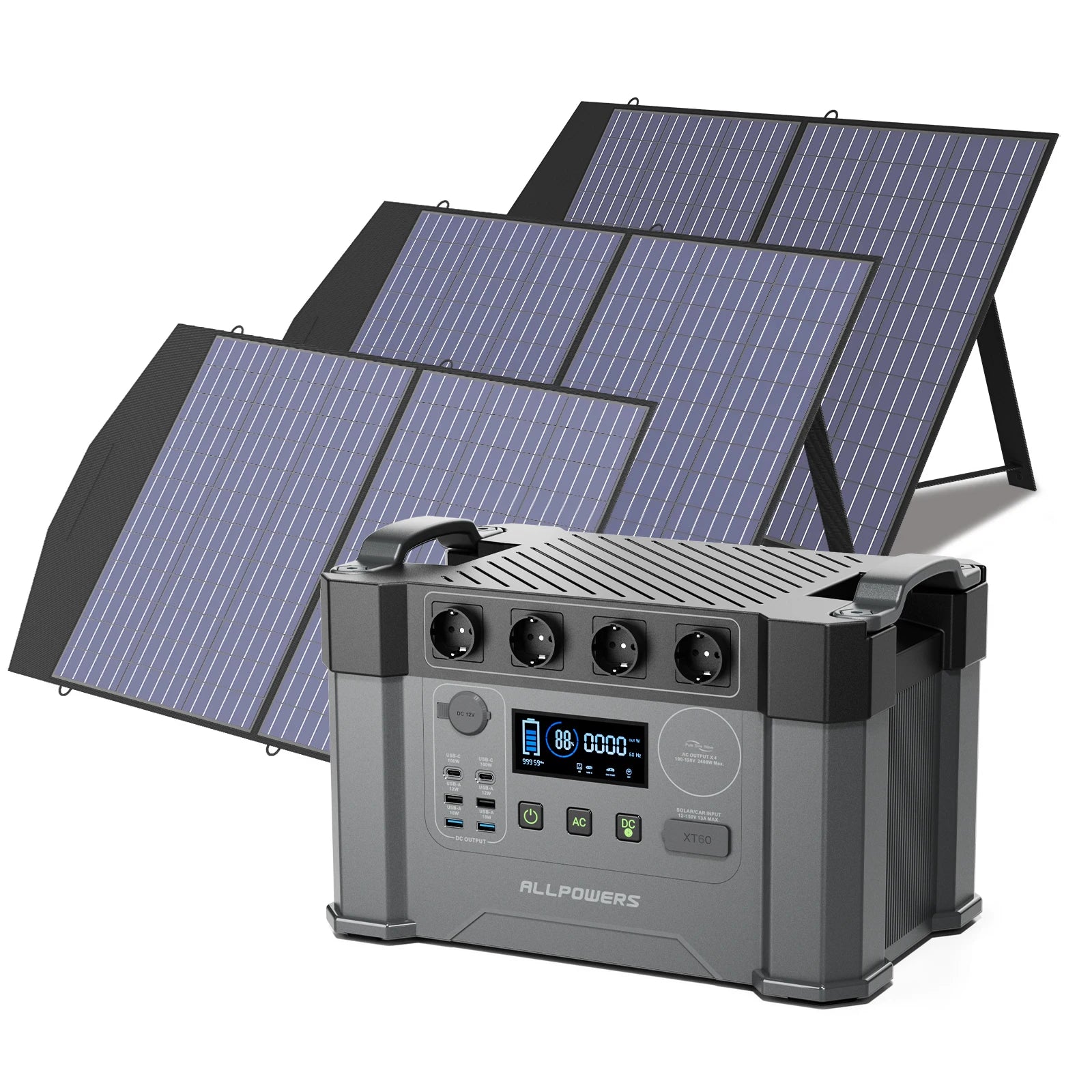 Portable Power Station 2400W with 400W Solar Panels for Off-Grid Energy S2000PRO with 3X100W Tidesmit