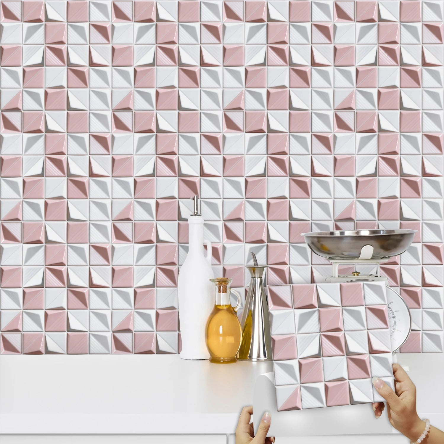 10pcs Flat Mosaic Tiles Sticker Set Kitchen Bathroom Wall Decals Gloss Waterproof Film 2D Surface Cover Transfers for Home Decor