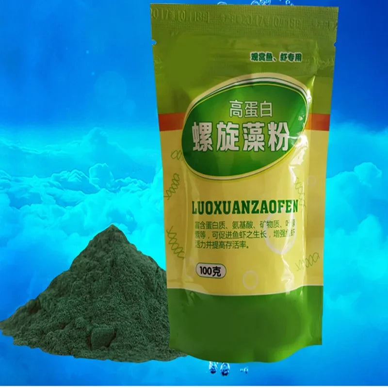 Tidesmit Spirulina powder for fish and ornamental shrimp. High protein algae supplement for healthy aquatic nutrition.