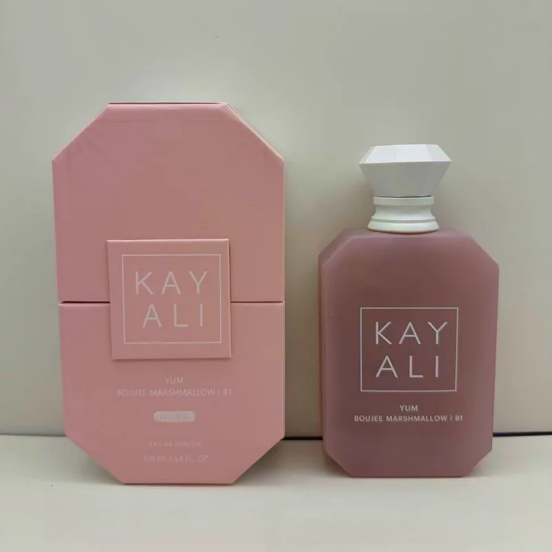 Kayali Yum Boujee Marshmallow 81 EDP 100ml: Pink octagonal bottle, sweet floral marshmallow women’s luxury perfume.