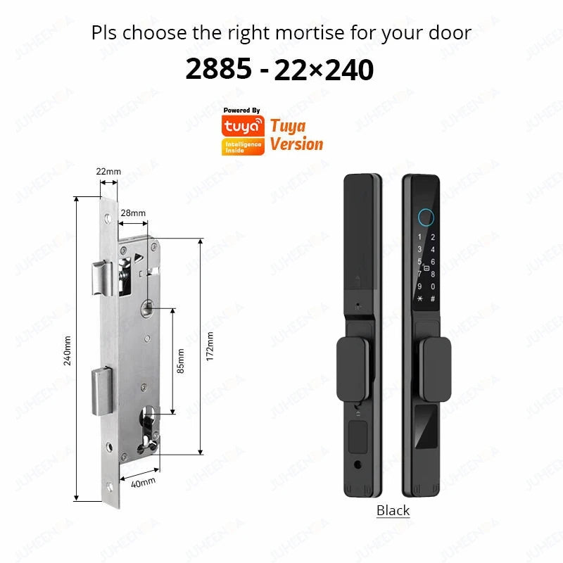 Tuya Wifi App Waterproof Smart Aluminum Door Lock Euro Double Hook Mortise Fingerprint Password Electronic Sliding Door Lock