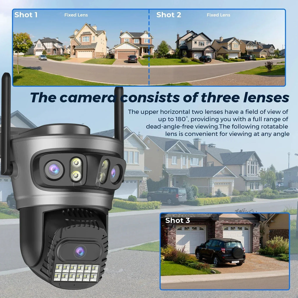 6K 15MP Three Lens Three Screens 2.4/5Ghz WiFi Outdoor Surveillance Camera 5K 10MP Dual Lens PTZ Camera Auto Tracking O-Kam Pro
