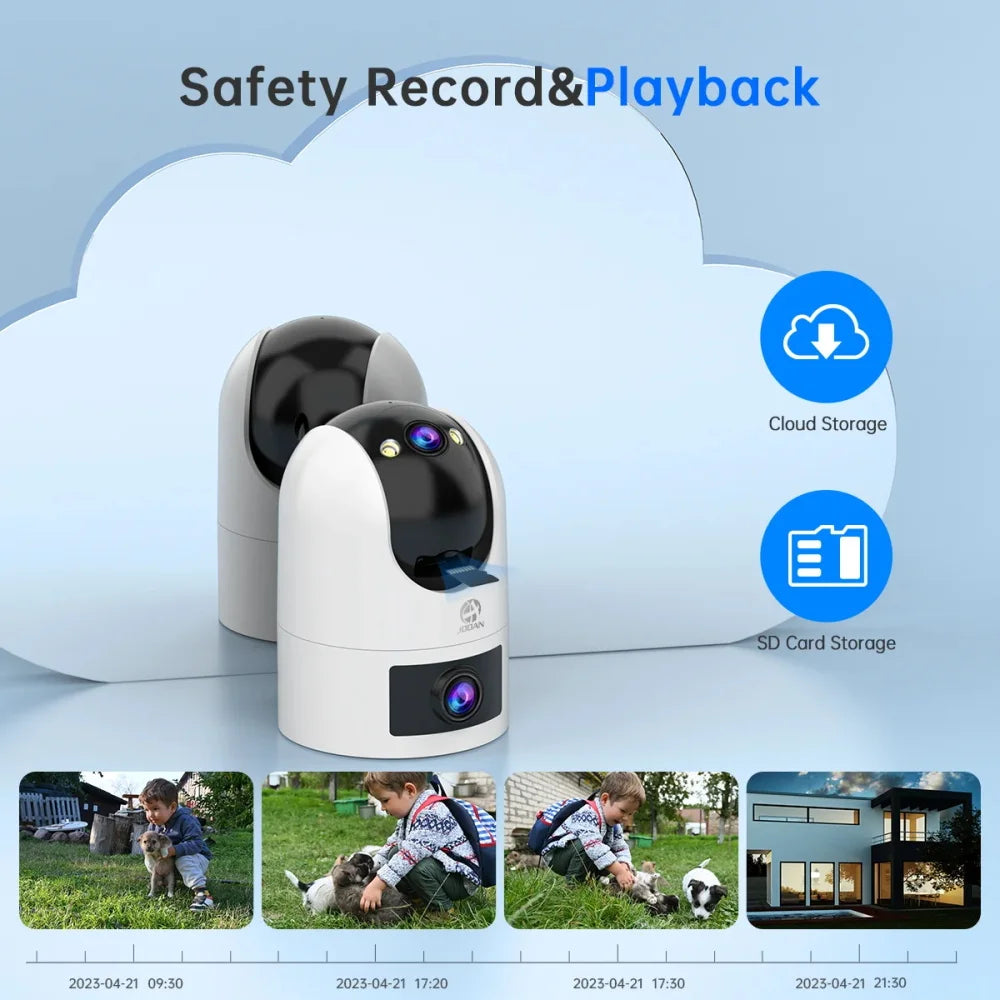 Jooan 4K 8MP Dual Lens Dual Screen IP Camera Wifi Outdoor PTZ Cameras Auto Tracking CCTV Camera Audio Video Indoor Surveillance