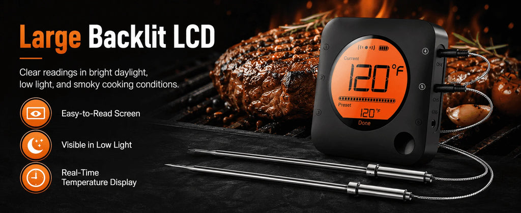 Bluetooth Meat Thermometer Digital BBQ Kitchen Thermometer Support 6 Probe for Smoker Cooking Grill Oven Candy