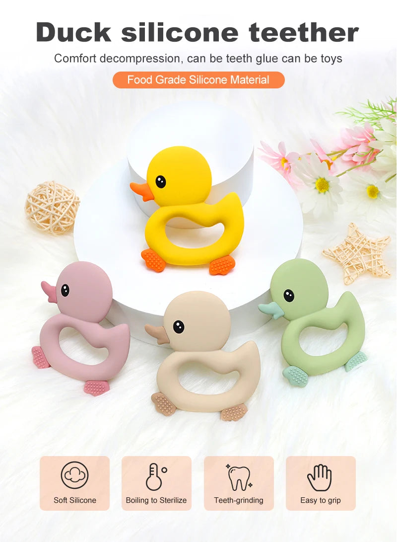 2025 Baby Duck Shape Teether Cartoon Swimming Duck Silicone Teether Baby Toy Teething Accessories
