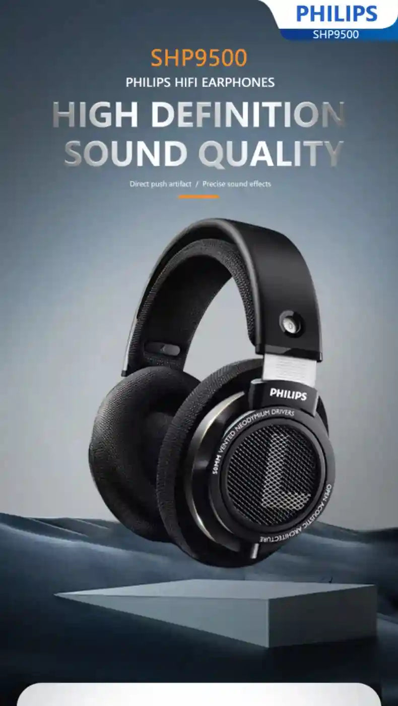 Philips SHP9500 Wired HiFi Headphones - Open Back Over-Ear Stereo Black Tidesmit