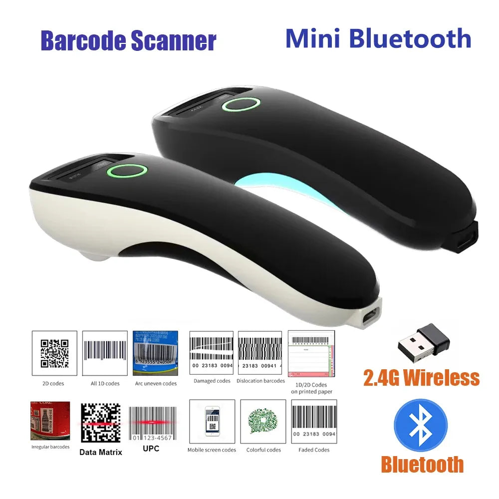 Mini Handheld Portable Barcode Scanner 2.4G Wireless/Bluetooth/USB 1D 2D QR Code Data Matrix PDF417 Reader With Storage Function