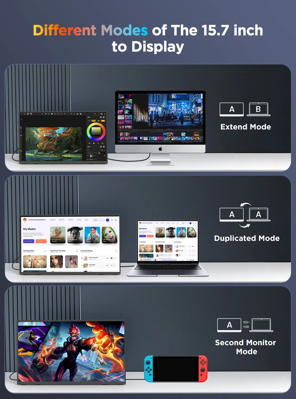 UPERFECT 15.7" 4K UHD Touchscreen Portable Monitor 100%sRGB USB-C HDMI HDR FreeSync Eye Care External Laptop Display For Desktop