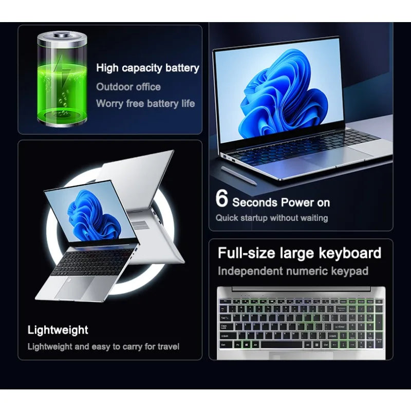 Cost Saving Home Office Stable Business Laptop 14.1 Inch 120Hz IPS Screen Intel 4405U 5000mAh 32GB 2TB SSD Backlit Keyboard