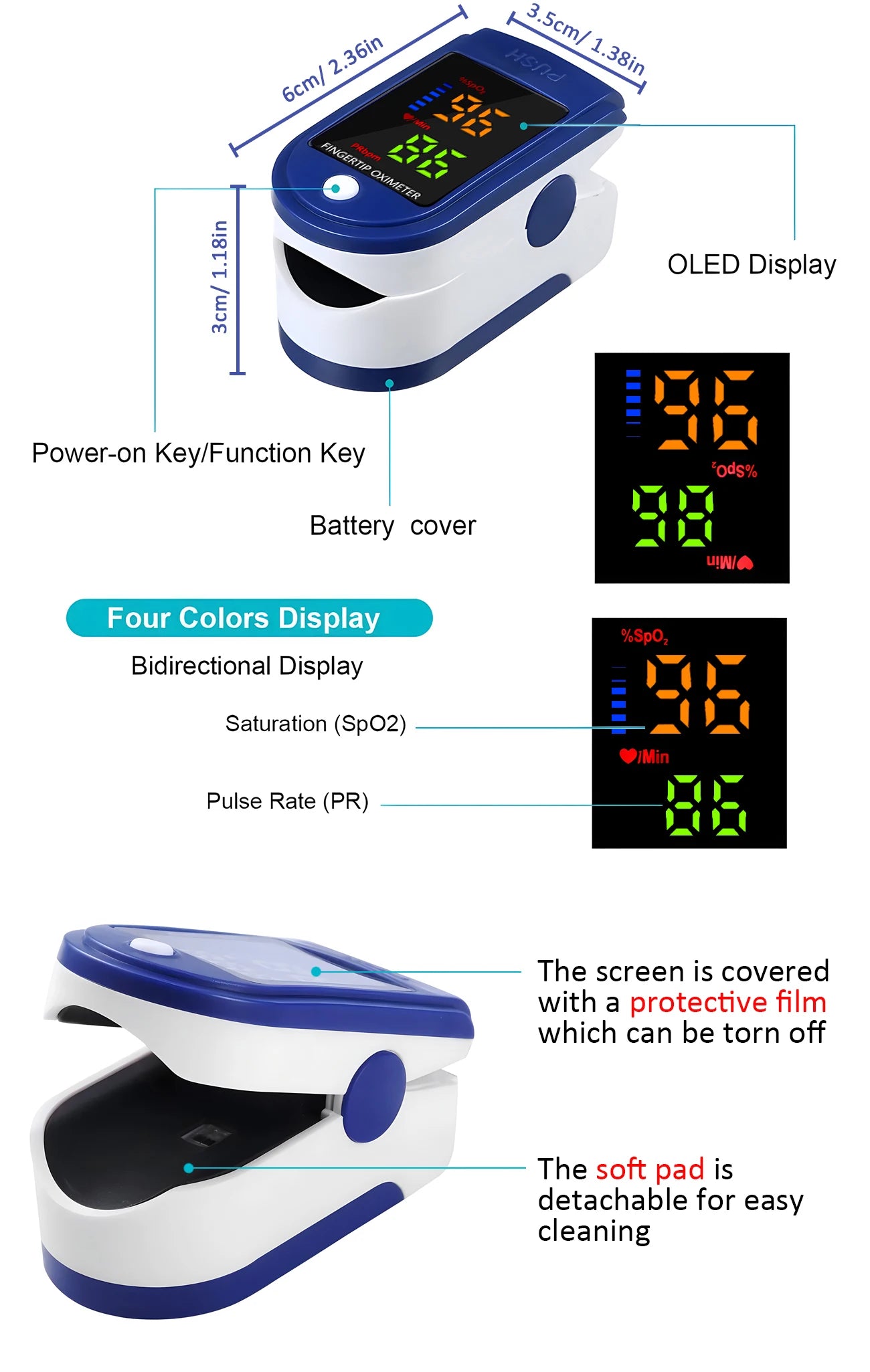 1PC 2PCS Finger Clip Oximeter Home LED Oximeter Blood Oxygen Meter Portable Fingertip Pulse Oximeter Saturation SpO2 Monitor