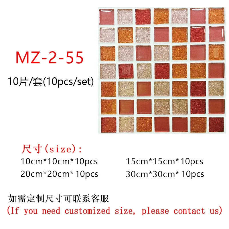 10pcs/set 10/15/20/30cm Flat Marble Mosaic Hard Tiles Wall Sticker Kitchen Bathroom Floor Diagonal Decor Wallpaper PVC Art Mural