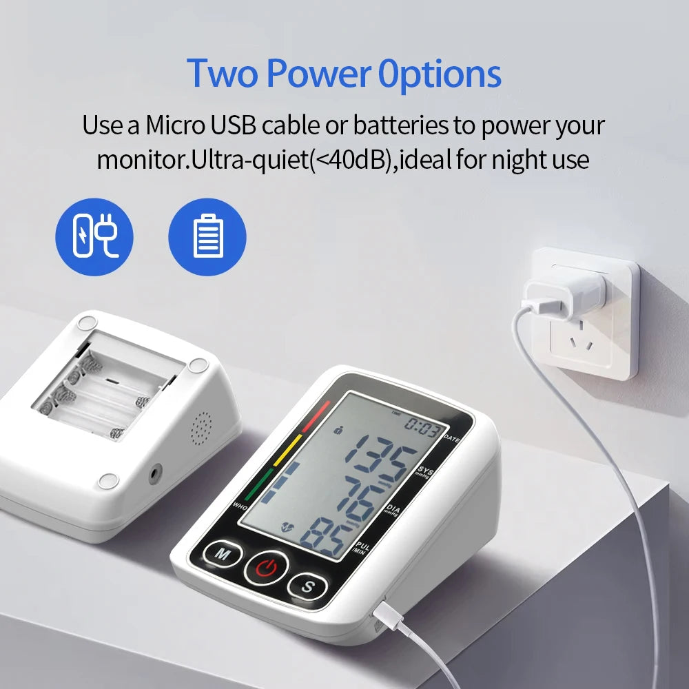 Voice Portable LED Upper Arm Blood Pressure Monitor Portable Rechargeable Digital Tonometer Sphygmomanometer BP Monitor