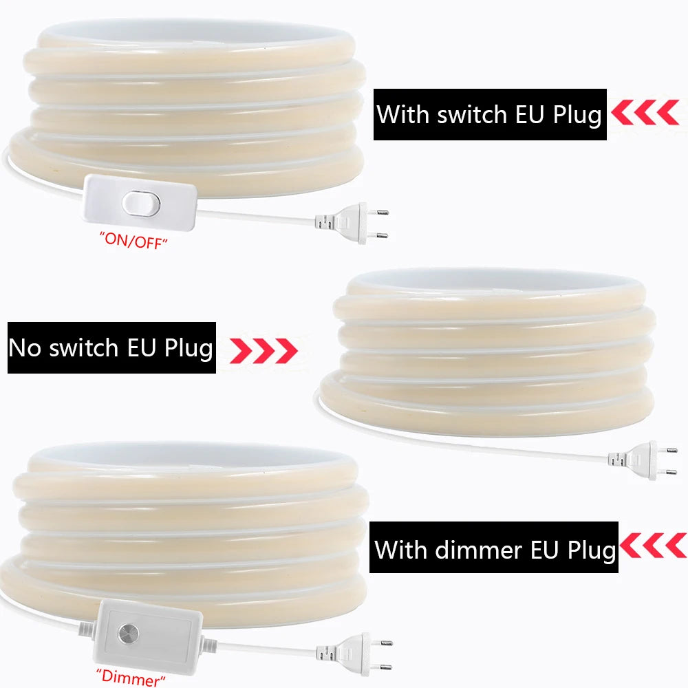 220V Dimmable COB Led Strip Light ON/OFF Dimmer Waterproof 288Leds Flexible Neon Lamp Home Decor EU Power Kit Warm Natural White
