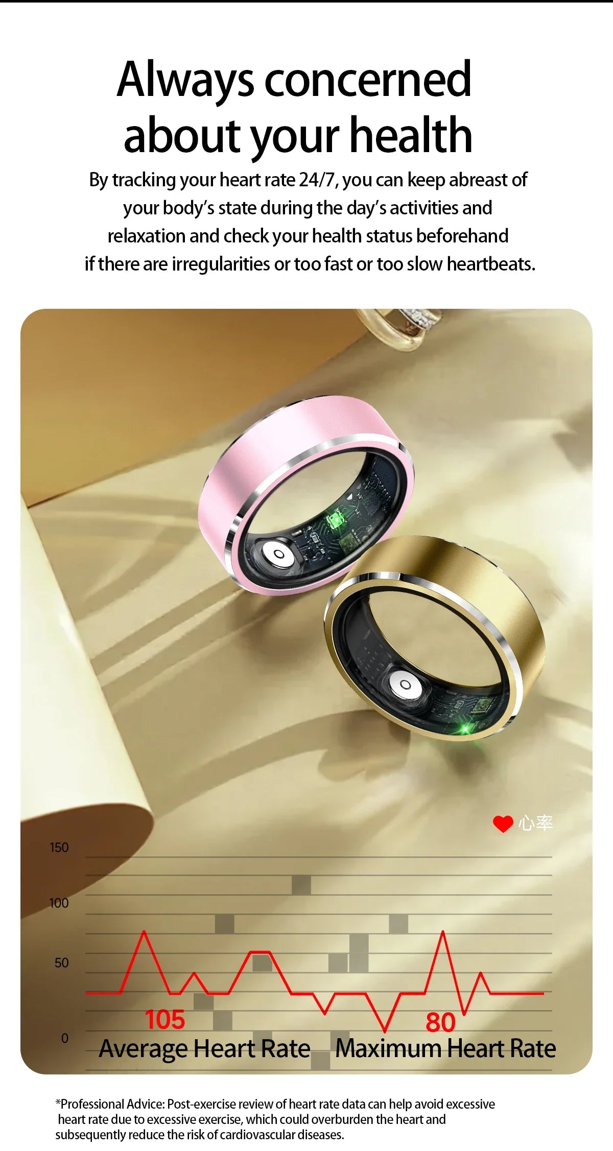 Smart Health Ring Fitness Tracker with Heart Rate & Oxygen Monitor Tidesmit