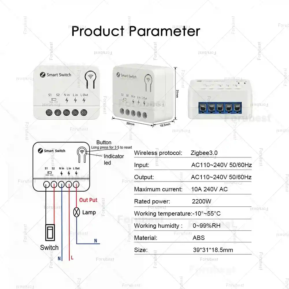 Zigbee Smart Switch Module 10A Remote Timer Relay for Smart Home Tidesmit