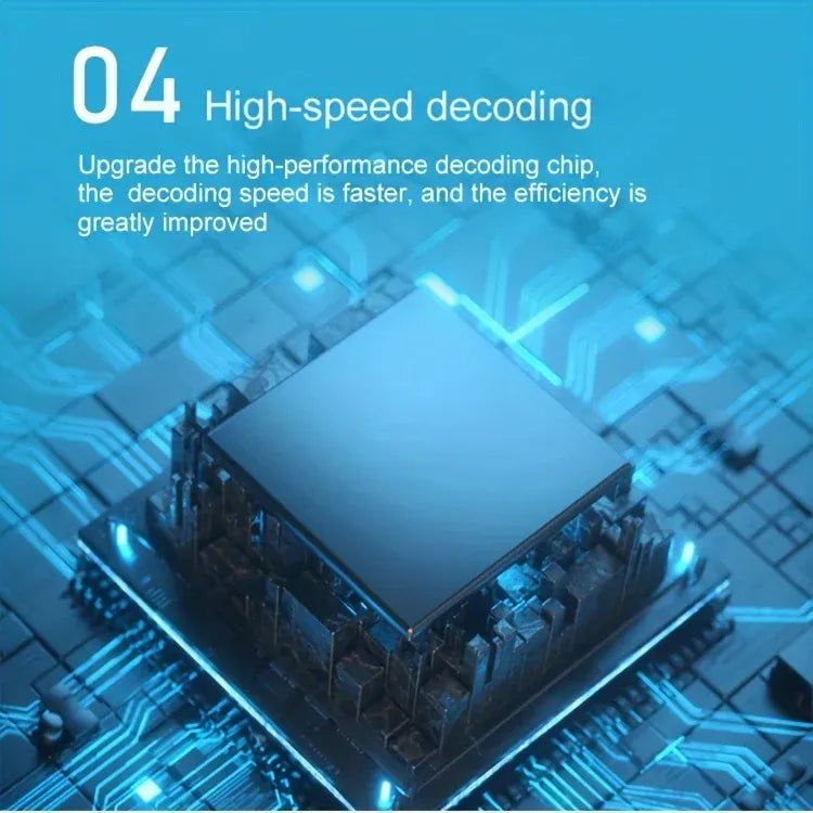 2D barcode scanner high-speed decoding chip graphic in blue light background