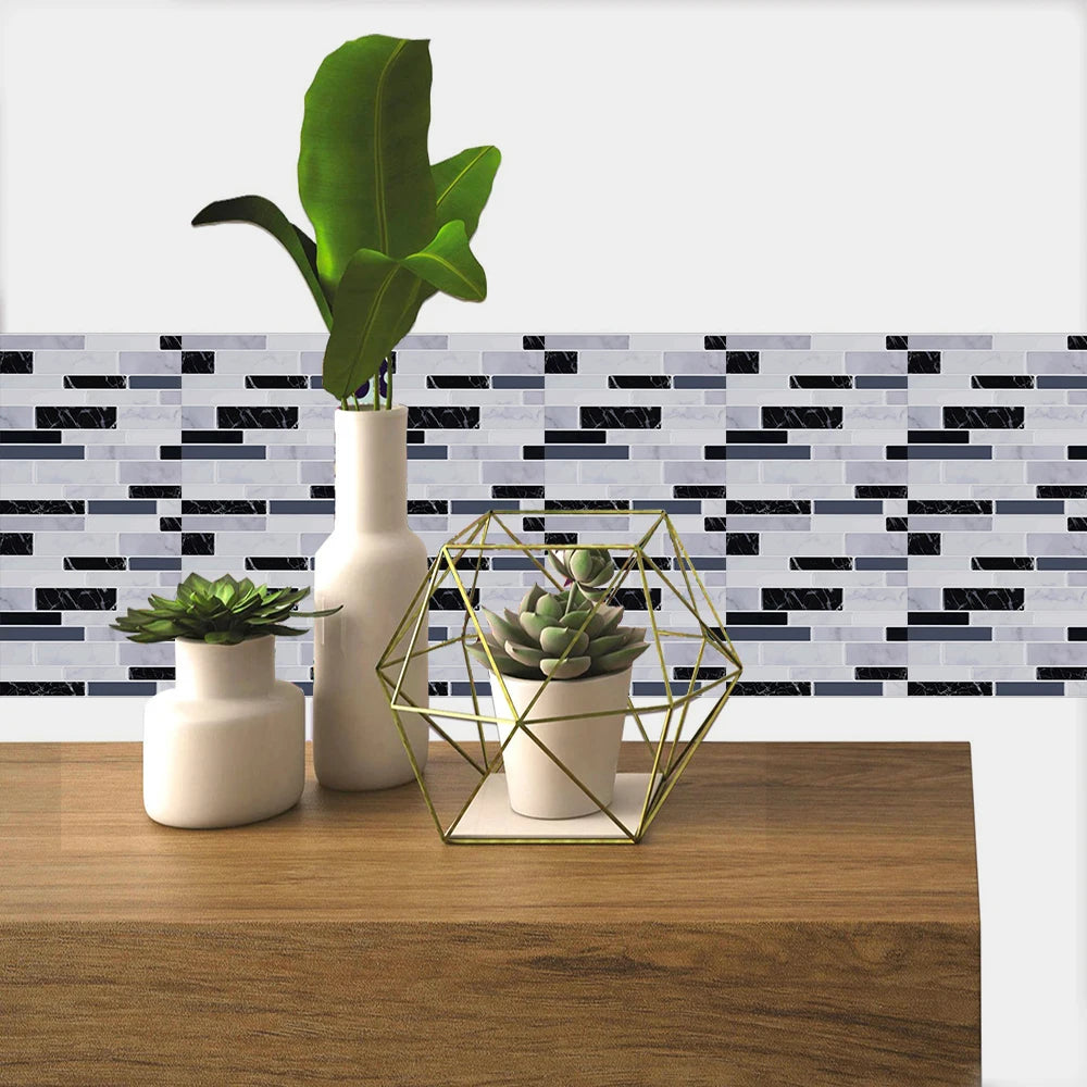 10pcs/set Flat Marble Mosaic Tiles Sticker Transfers Covers For Kitchen Bathroom Tables Peel & Stick Waterproof Art Wall Decals