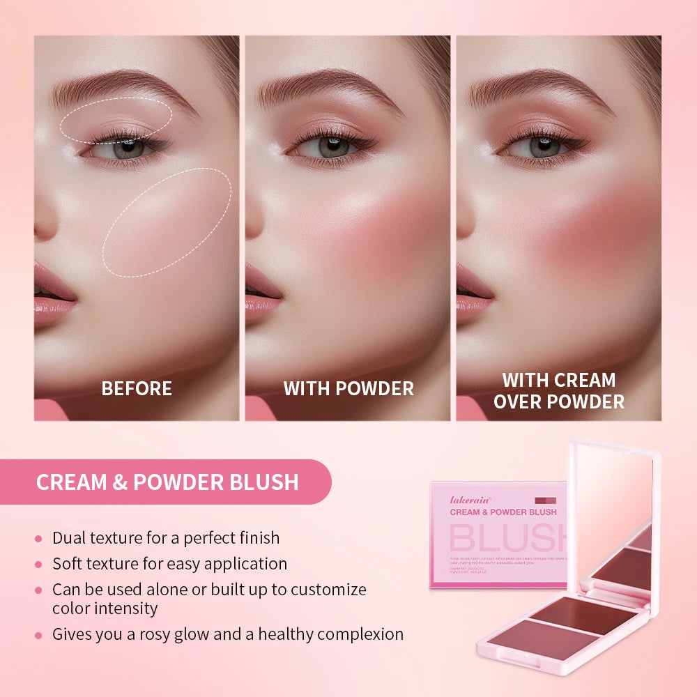 Tidesmit cream and powder blush palette swatch in peach and pink for long-lasting highly pigmented Korean makeup