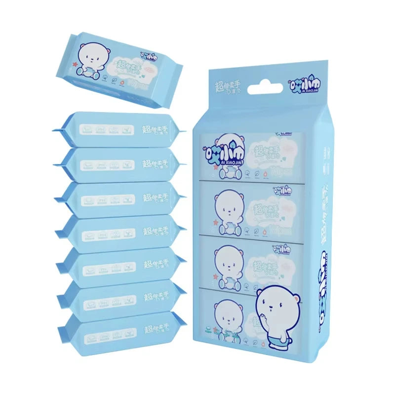 Ai Xiaojin baby wipes multi-pack with cute polar bear design. Gentle, soft baby care wipes for sensitive skin.