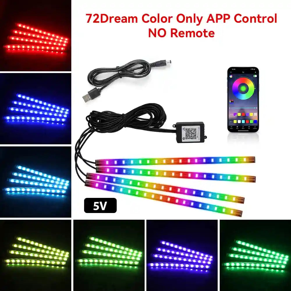 Tidesmit Car Interior LED Ambient Lights - App Controlled RGB USB Lighting 72LED Dreamcolor USB Tidesmit