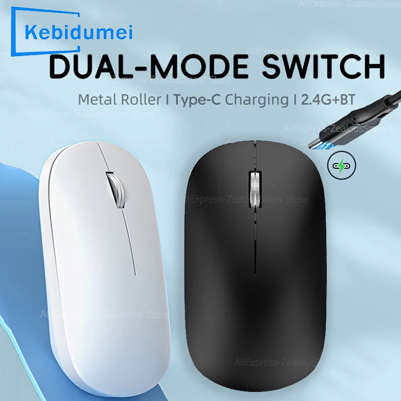 2.4G Wireless Mouse Type-C Rechargeable Bluetooth Mouse 1600DPI Silent Click Portable Office Game No-Noise Mice for PC Laptop