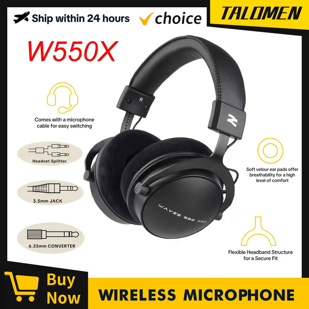 Over-Ear Studio Monitor Headphones - W550x Low Latency Audio Tidesmit