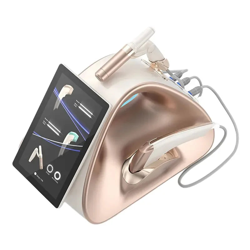 Professional 12D facial and body lifting machine with touchscreen, white and rose gold design for skin rejuvenation.