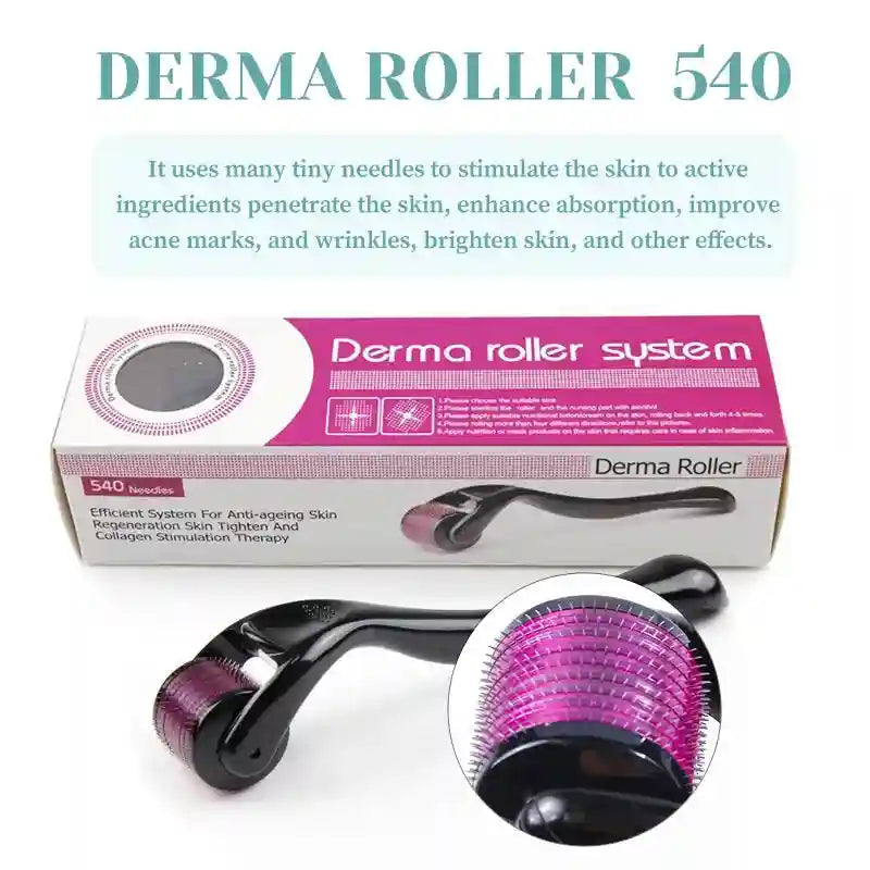 Derma Roller for Hair and Beard Growth - 540 Titanium Needles Massage Roller Tidesmit