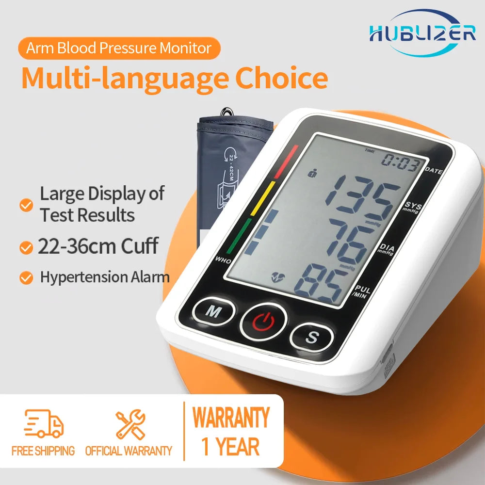 Voice Portable LED Upper Arm Blood Pressure Monitor Portable Rechargeable Digital Tonometer Sphygmomanometer BP Monitor