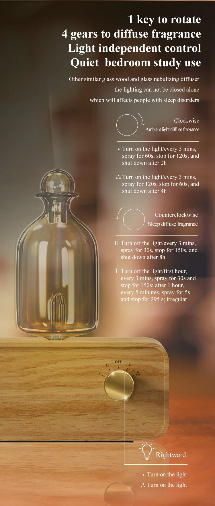 Waterless Aroma Essential Oil Diffuser Rechargeable Wooden Fragrance Electric Scent Diffuser Built-in Battery Nebulizer For Home