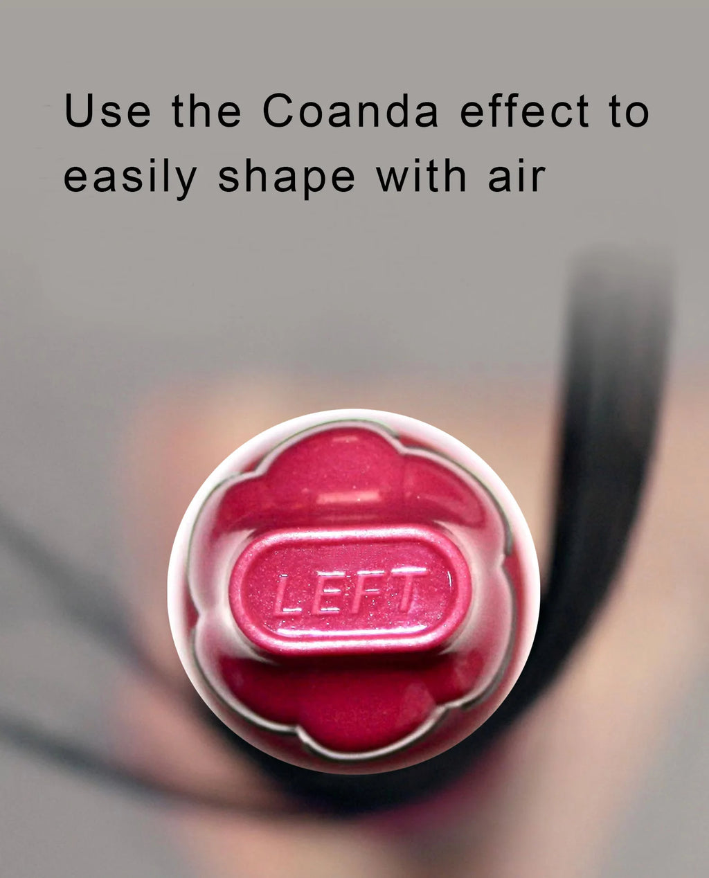 Pink 6-in-1 hair styler curling barrel attachment with "LEFT" directional airflow indicator for Coanda effect styling.
