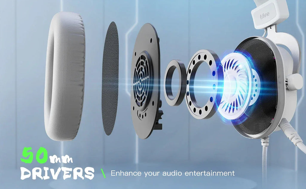 FIFINE RGB Gaming Headset with 7.1 Surround Sound/3-EQ/MIC,Over-ear Headphone with In-line Control for PC PS4 PS5 Ampligame-H6W Tidesmit