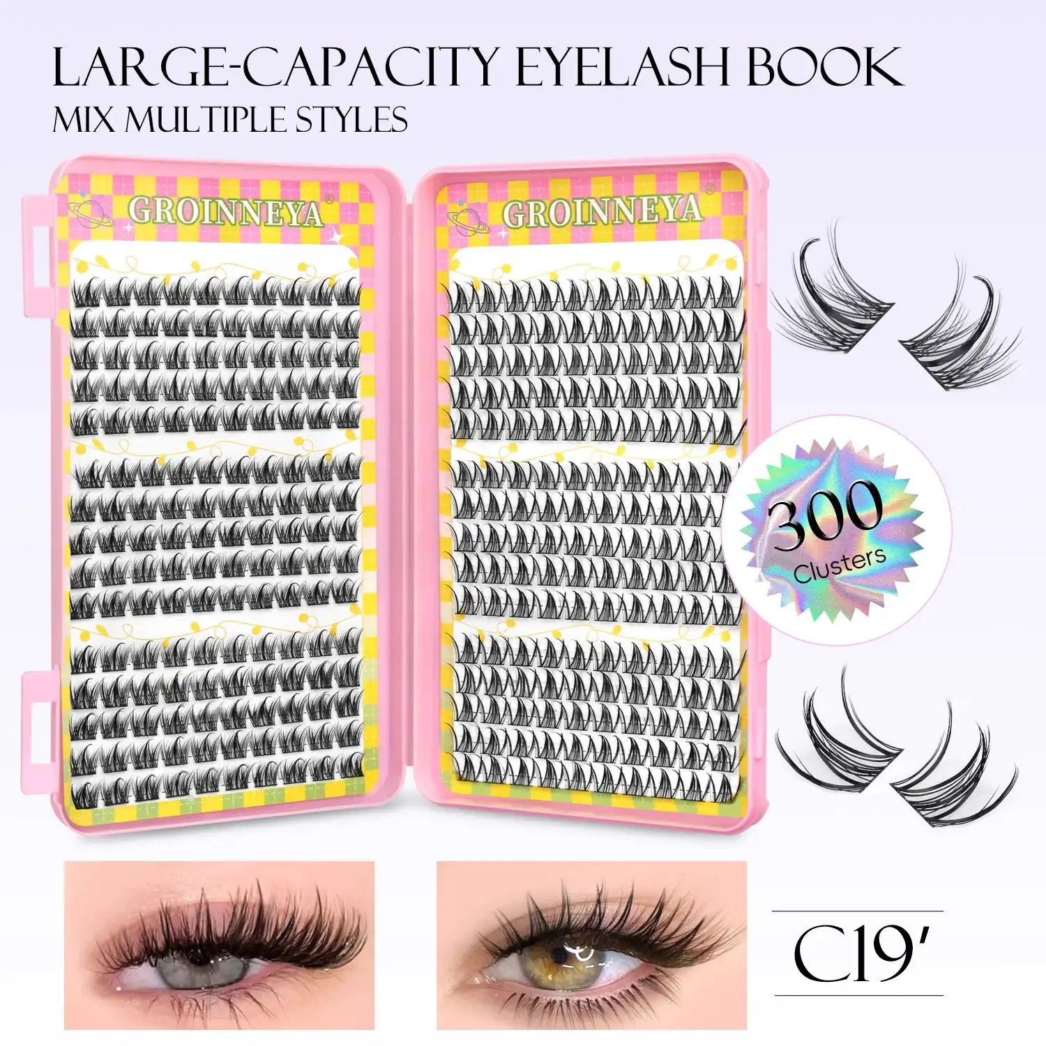 GROINNEYA Eyelashes Clusters 320 pcs Natural Eyelash extension Cluster Lashes Volume Mixed Tray Lashes Cluster Natural Lashes False Eyelashes Tidesmit