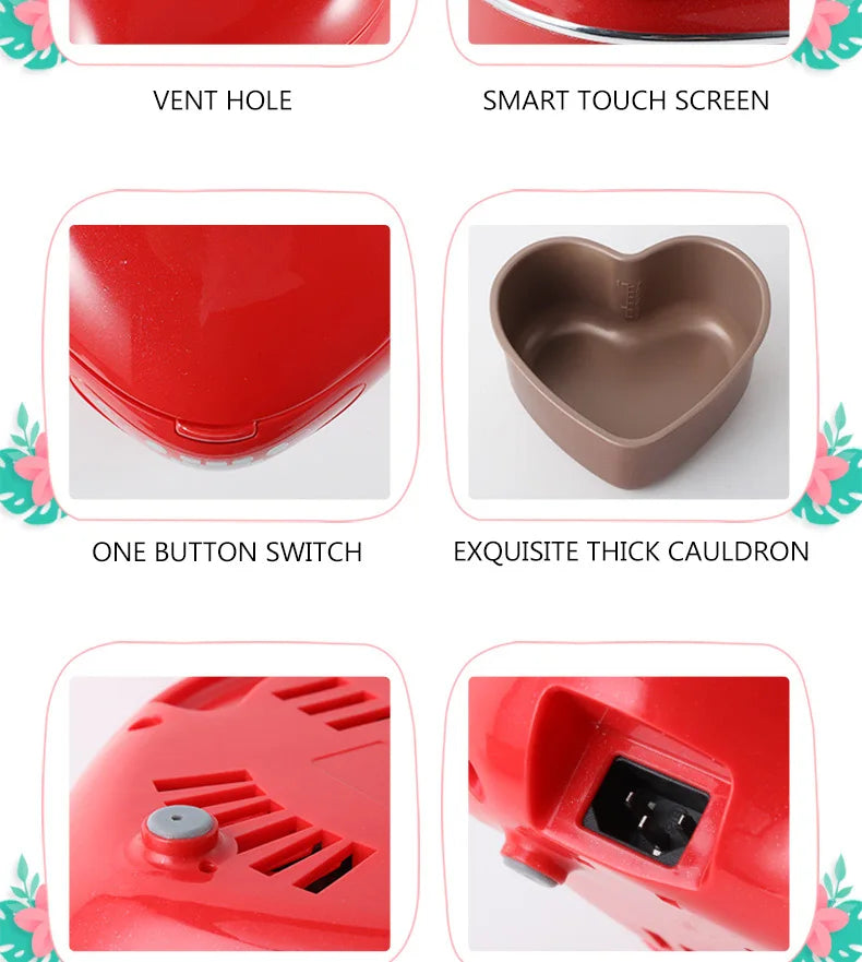 Pink rice cooker with one-button switch and thick heart-shaped inner pot
