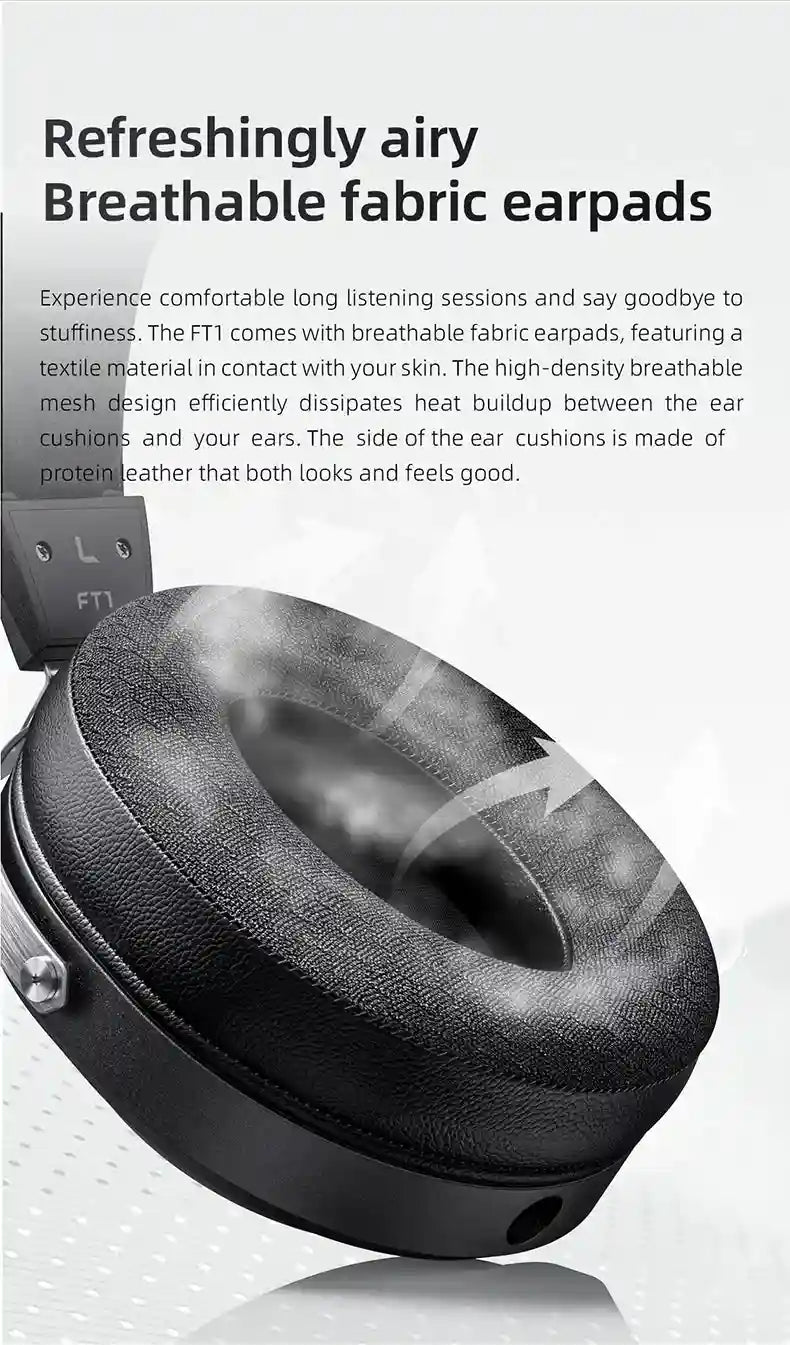 FiiO FT1 Closed-Back Over-Ear Headphones with 60mm Wood Driver Tidesmit