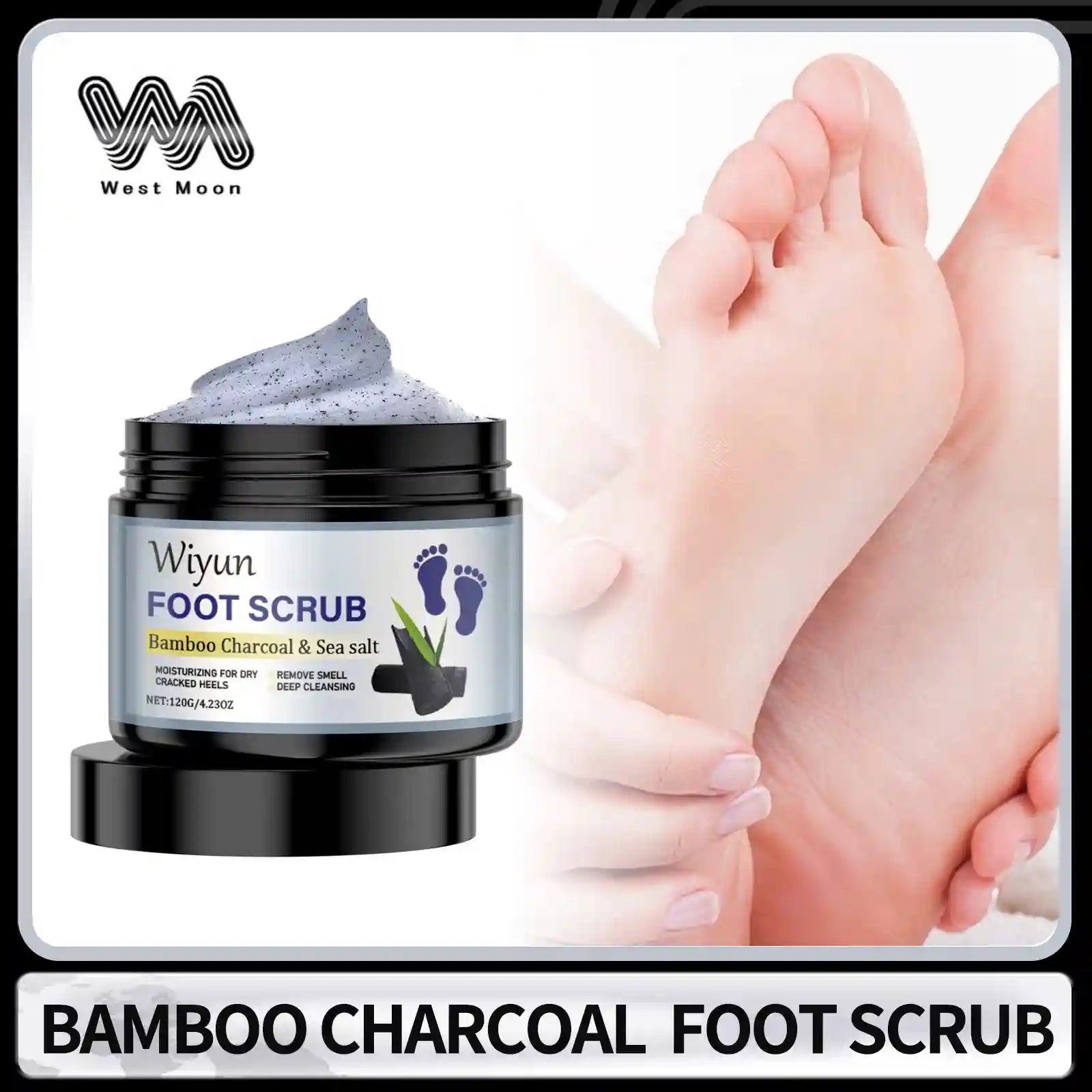 Bamboo Charcoal Foot Scrub for Dead Skin Removal - 120g Natural Exfoliant Scrubs Treatments Tidesmit