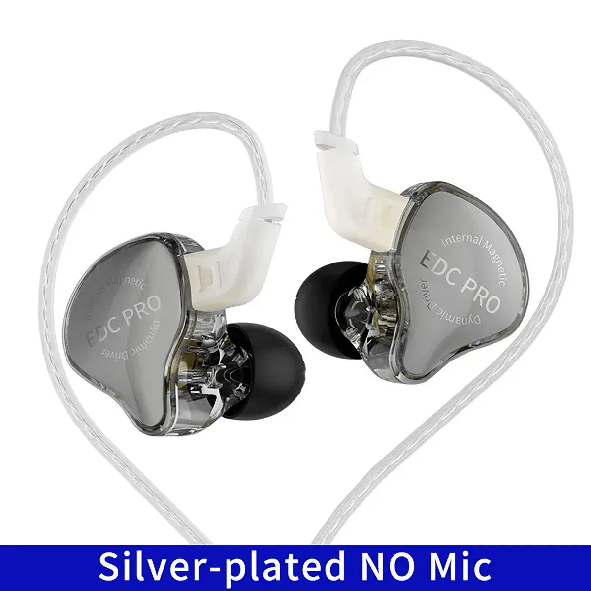 KZ EDC Pro HiFi In-Ear Monitor Wired Earphones by Tidesmit Silver Plated NO Mic Tidesmit