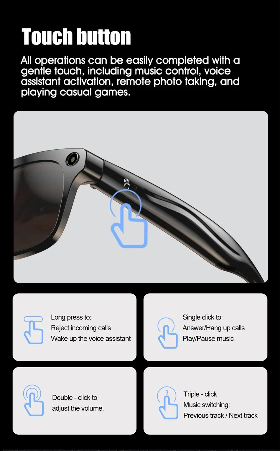 Smart Glasses with AI Camera and 1080P HD Bluetooth Audio Tidesmit
