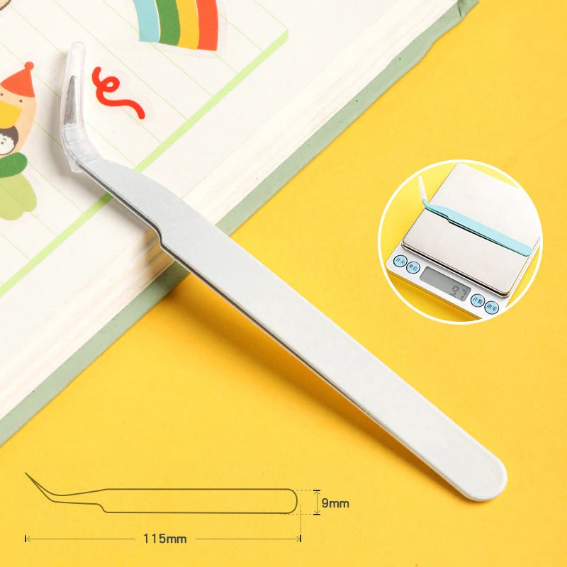 Eyelash Tweezers Set for False Eyelashes - Precision Applicator Tools False Eyelashes White Curved Tidesmit