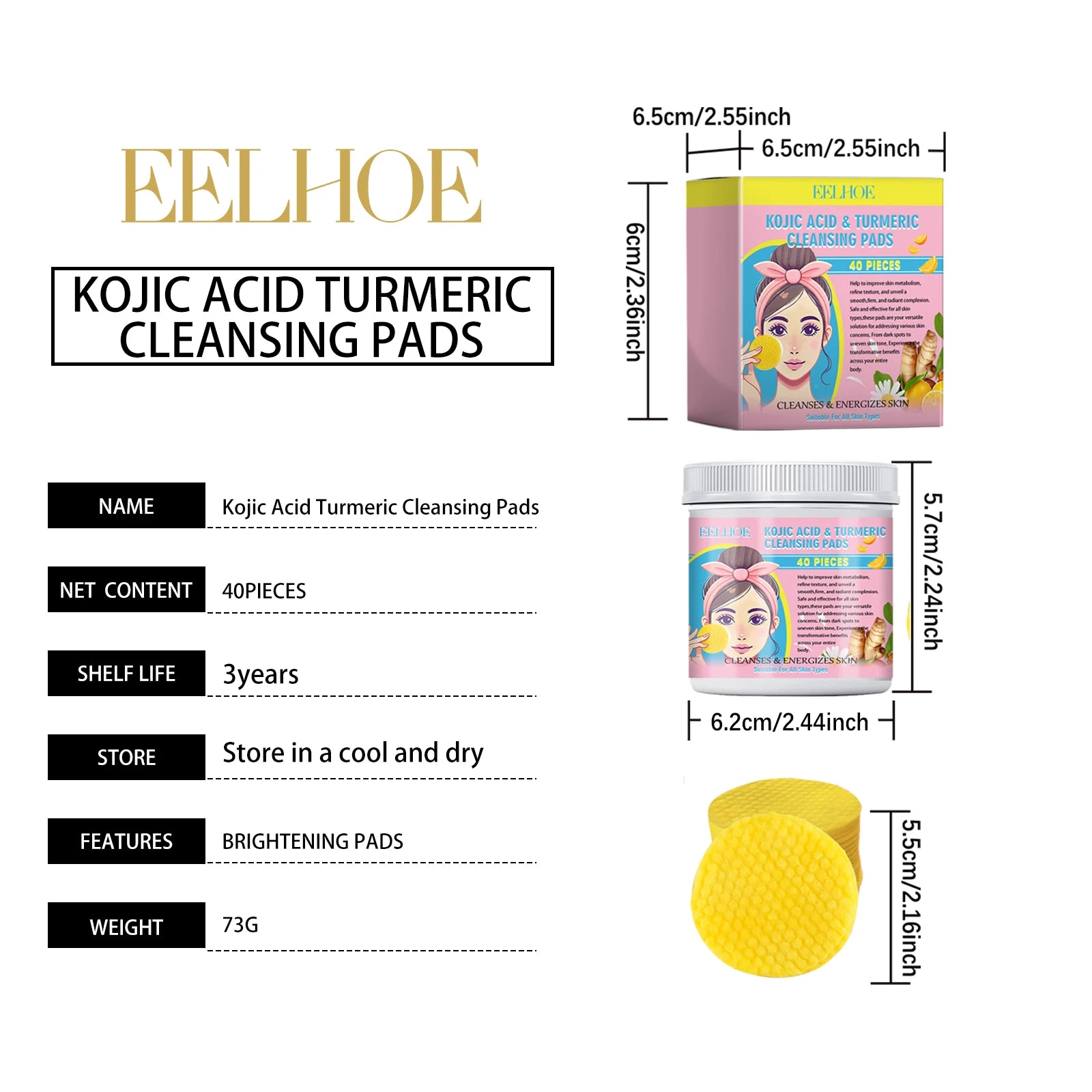Turmeric Kojic Acid Cleansing Pads Exfoliating Pads Facial Sponges For Cleansing Exfoliating Daily Cleansing Skin Care Tools