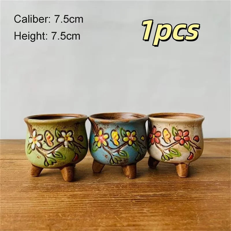 1pcs Simple Fleshy Ceramic Hand-painted Fresh Thumb Pot Coarse Pottery Permeable Pot Peach Egg Flesh Flower Pot Garden Supplies