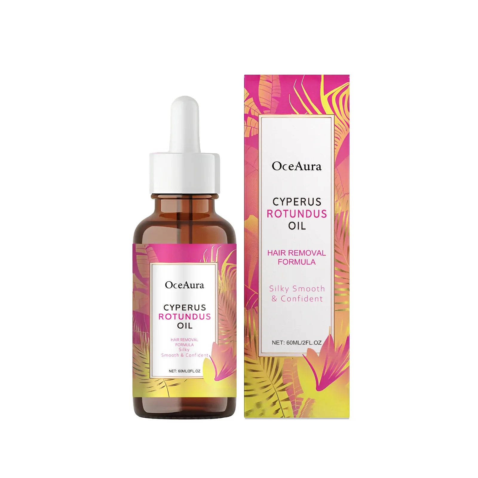 OceAura Cyperus Rotundus Oil, hair removal dropper bottle, moisturizing after-shave serum for smooth skin treatment.