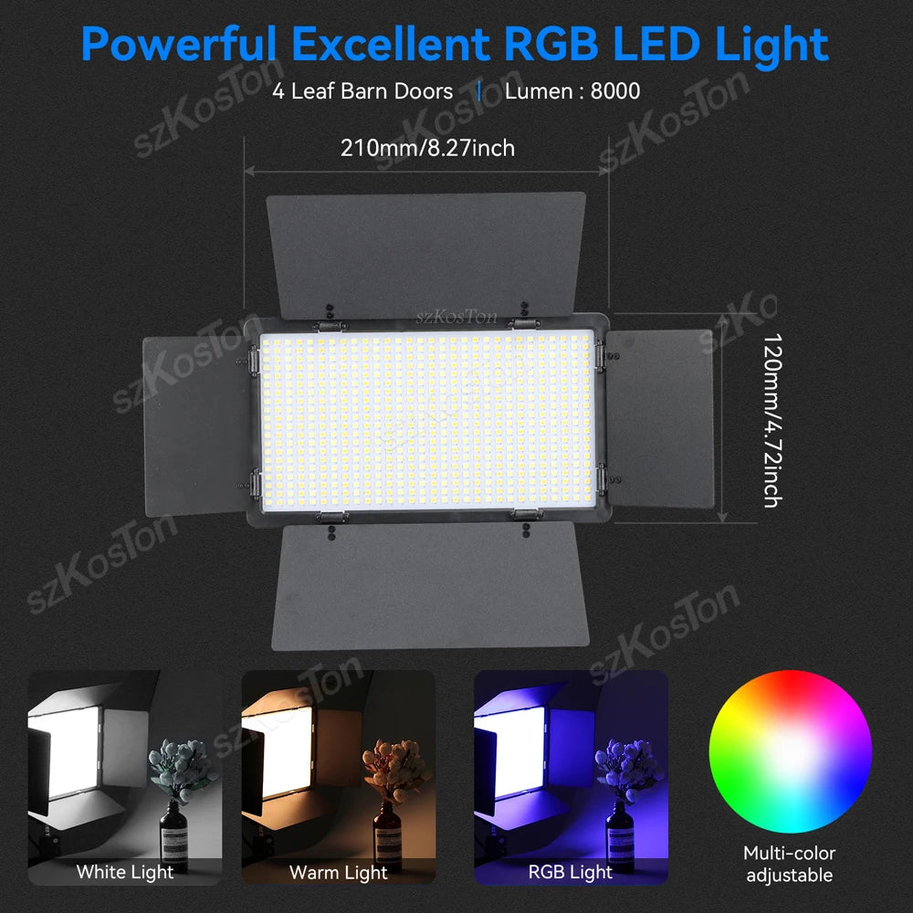 RGB LED Video Light Kit for Content Creation with Adjustable Tripod Tidesmit
